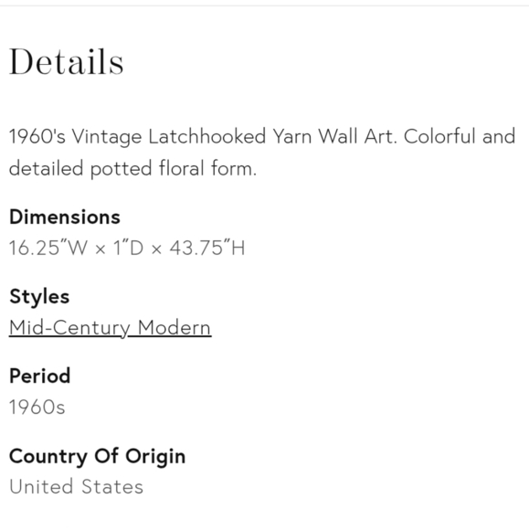 Vintage latchhooked yarn art potted flowers large mcm 1960s retro rug tapestry - Picture 3 of 3